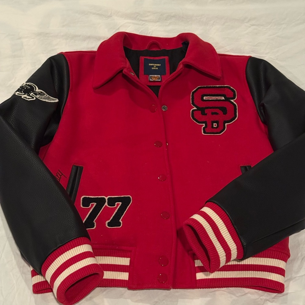 SuperDry red and black varsity jacket